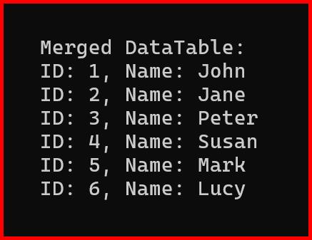 Picture showing the output after merging the 2 datatables